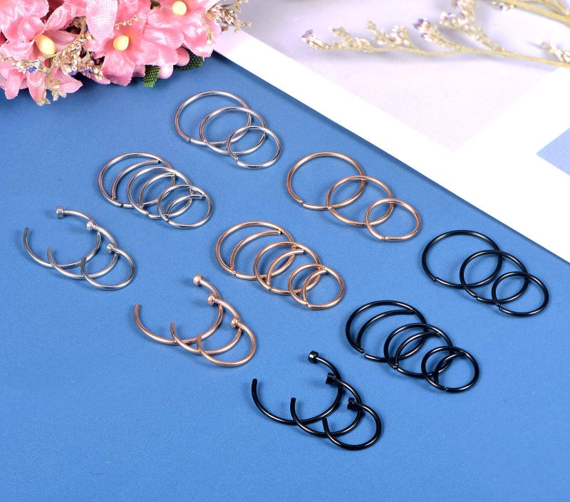 FECTAS Nose Rings Hoops Surgical Steel 20g Gauge 6mm 8mm 10mm 12mm Earrings Piercing Hoops Jewelry for Men Women - Image 3